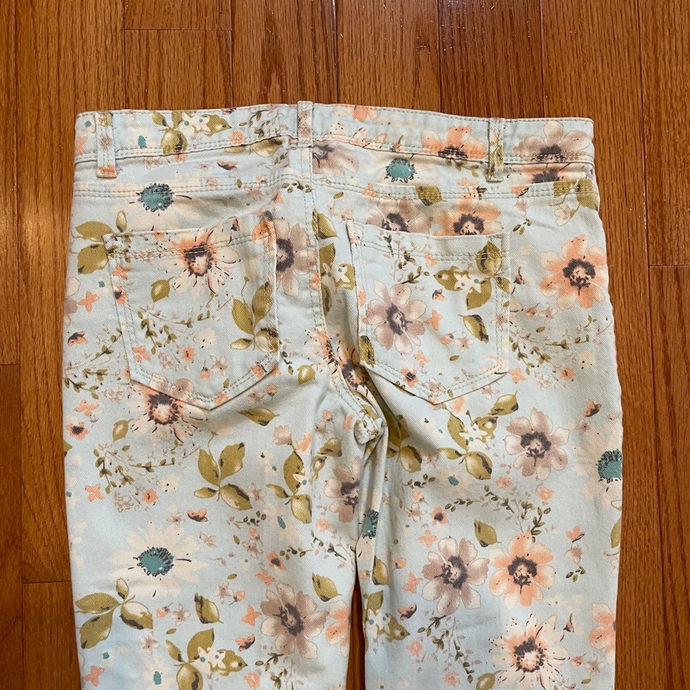 Vanilla Star Floral Print Skinny Jeans Blue Peach Flower Low Rise Size 11 - Picture 12 of 13